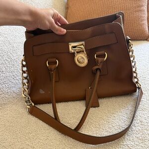 Brown Leather Chain Strap Handbag